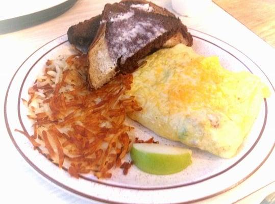 Three Cheese Omelet with Rye toast and hash browns