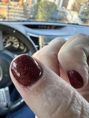 My holiday color + multiple nicks from the buffing drill.....