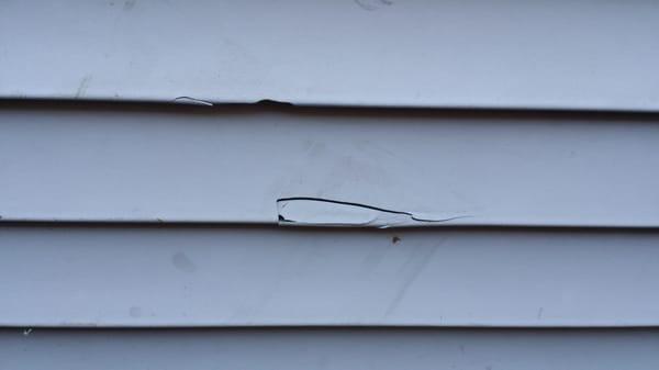 Just one of the damaged siding pieces