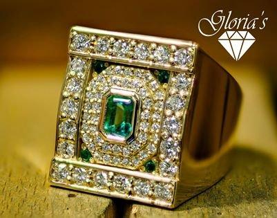 Emerald and diamond gents ring