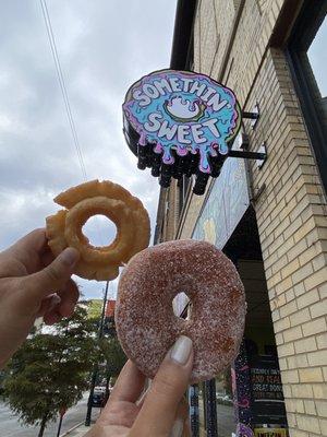 Old Fashioned and sugar donut