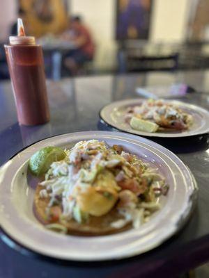 Fish taco and spicy octopus taco