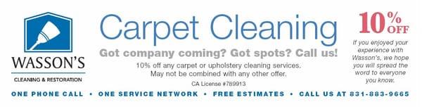 Carpet Cleaning Coupon ~ Wasson's Cleaning & Restoration