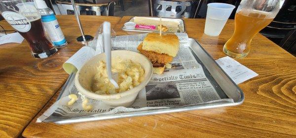 Chicken biscuit and mac and cheese