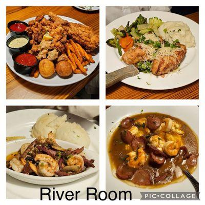 Seafood platter Stuffed chicken Shrimp and grits Striped bass