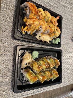 Shrimp killer roll and caterpillar roll