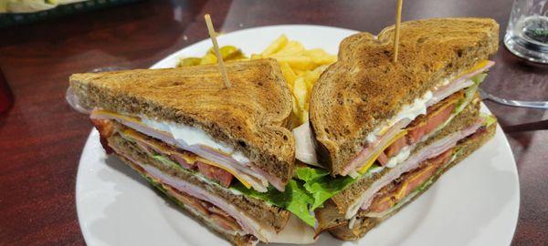 Stacked sandwich with fries