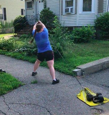 Our clients get after it no matter what! In a condo complex gym, in the backyard, inside the house, or on the sidewalk!