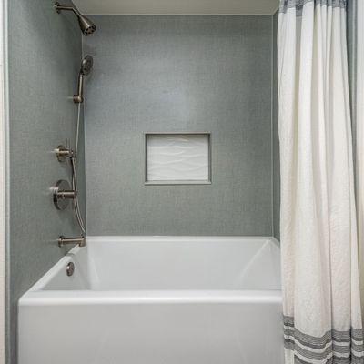 Bathtub remodel in a high rise condo, speakman shower fixtures, large soaking tub, custom niche