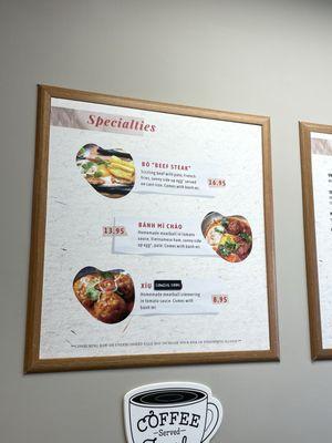 Specialties menu