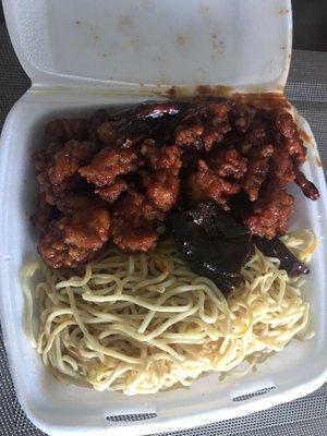 Orange chicken with pan fried noodles