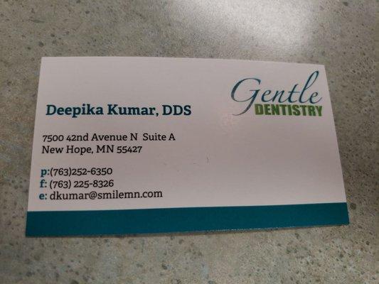 Business card of my dentist