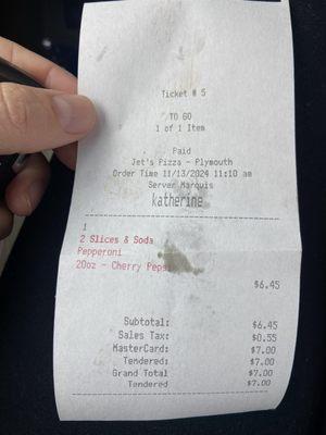 My lunch receipt