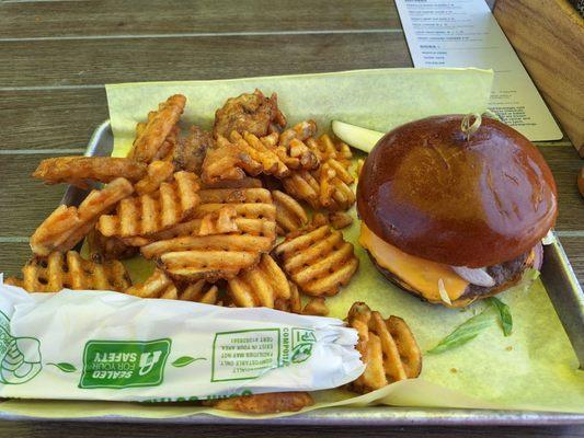 Smash burger and waffle fries