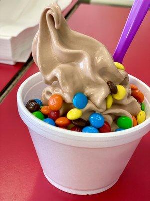 Chocolate frozen yogurt with m&m's