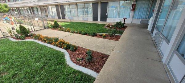 New flower beds at pool entrances