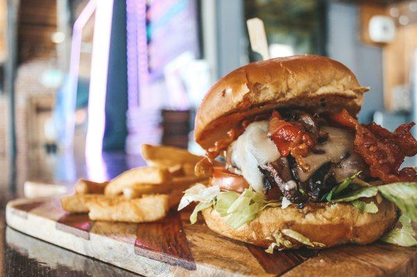 Portobello bacon burger and fries!