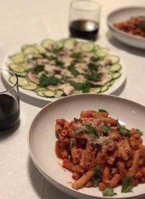 We enjoyed her rigatoni with a simple shaved zucchini and crimini salad.