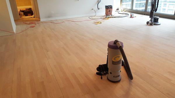 Mr. Floor clean, dust-minimizing floor sanding process