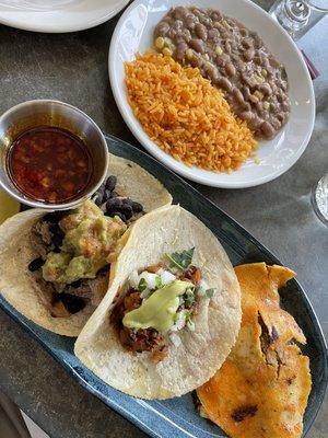 Carne Asada, Pastor (where's the filling?), and Birria (L to R)