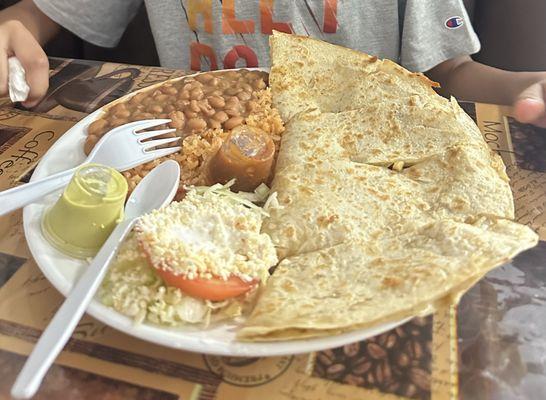 Chicken Quesadilla plate, delicious and hot, each part of the quesadilla had chicken and cheese in the right proportions, great find