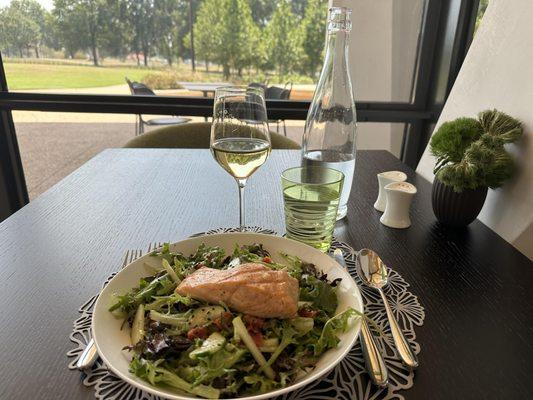 Salmon over salad for lunch