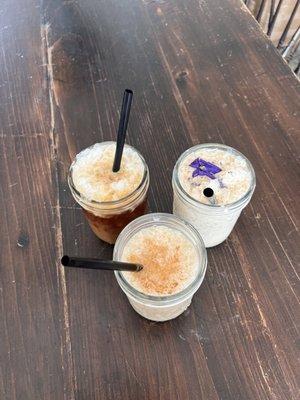 Lavender Latte, Chai Latte, and iced coffee