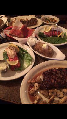 Steak  and lobster  with Italian greens  .. chef special for that day :)