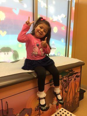 My little one happy to see her Dr. This is how happy she gets to see her. This is what every parent looks for in a child. Not scared at all