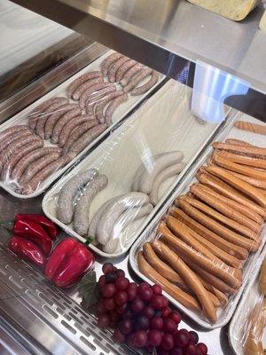 Deli section has fresh and frozen assortment of brats and salads