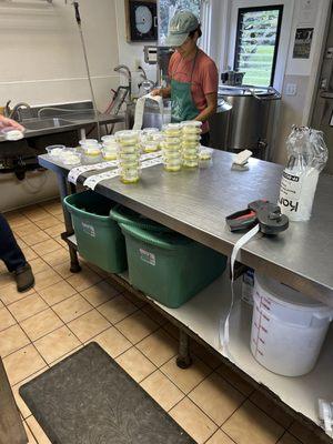 Goat cheese being packaged