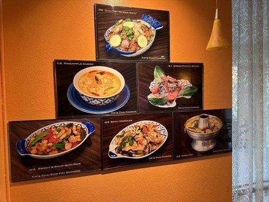 Photos of dish selections in restaurant.