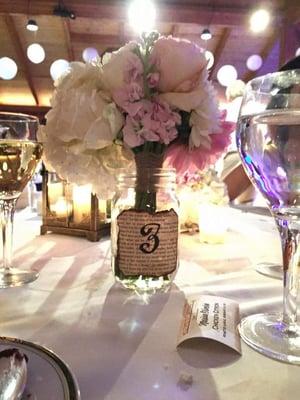 I asked for small, tightly bundled bouquets for my mason jar table markers. Each floral arrangement designed by Jim was perfect!