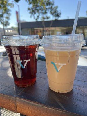 Iced pour over and chai latte