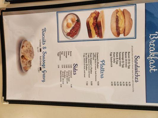 Breakfast menu