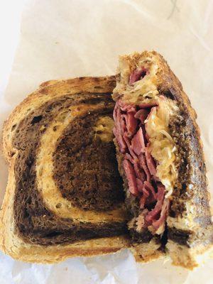 Pastrami Reuben on rye