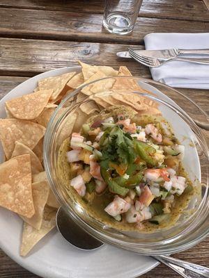 Ceviche, the chips were way too hard.