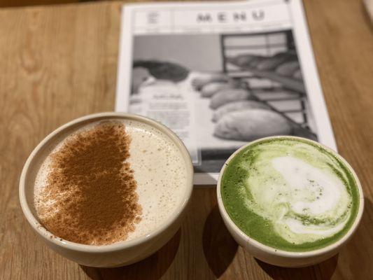 Large Chai Latte Small Matcha Latte