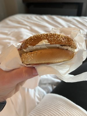 Sesame bagel with vegetable cream cheese