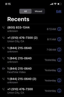 Some of the calls I've made to them in the past 24 hours.