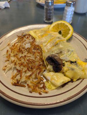 Mushroom, onion and cheese omelette