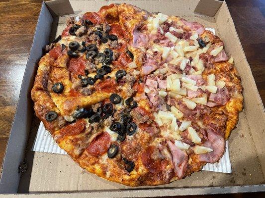 Three topping pizza