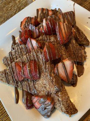 Churro French Toast with Nutella and strawberries