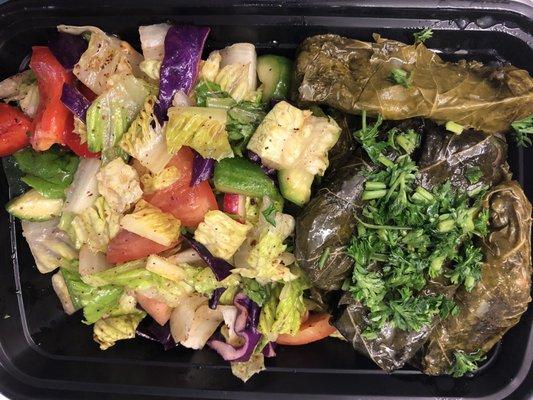 Waraa einab (grape leaves and Lebanese salad)