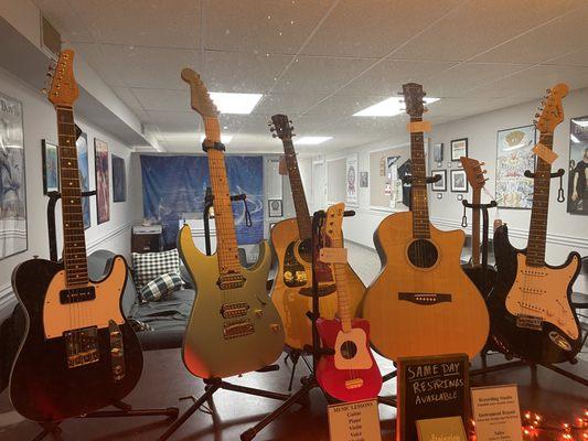 We sell some new and used guitars and ukuleles.