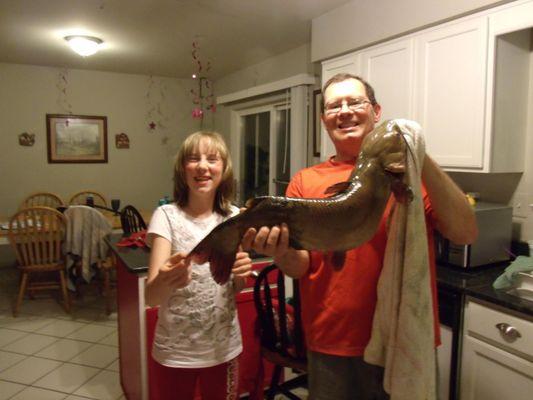 1st time my daughter went fishing we caught this monster catfish. It took the bate within minutes,  but took quite some time to land