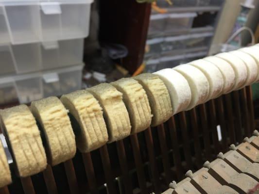 Replacement of worn piano hammers.