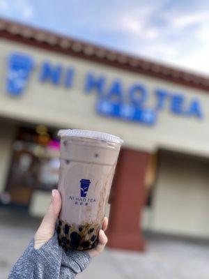 Large fresh taro milk tea with half brown sugar boba