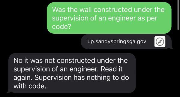 Progreen texted that an engineer was NOT involved with this retainer wall. Huge legal & safety liability concerns