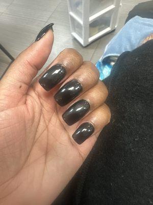 She did a good job on the acrylic but CANNOT polish. This is gel polish .. she polished my cuticles